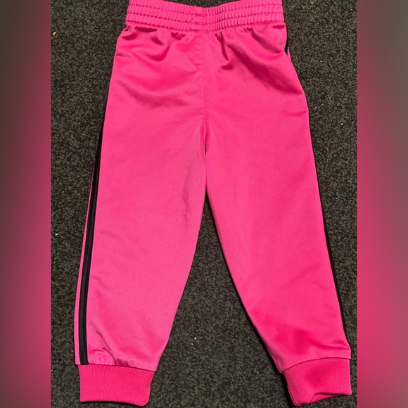 Adidas kids Size 18M Pink 3 Stripe Pull On Elastic Waist Crop Track Pants - Picture 2 of 3